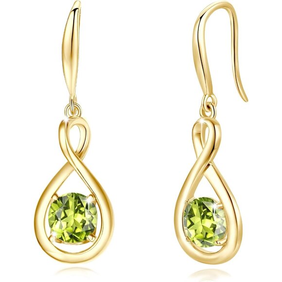 Dangle Drop Earrings 925 Sterling Silver Dainty Infinity Round Gemstone Birthsto